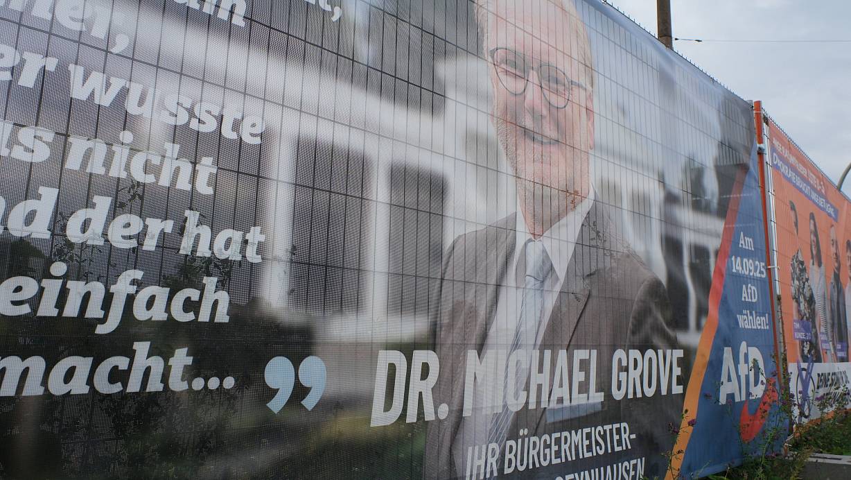 Michael Grove warb auf Wahlplakaten der AfD um Wählerstimmen - mit Doktortitel. | © Ulf Hanke