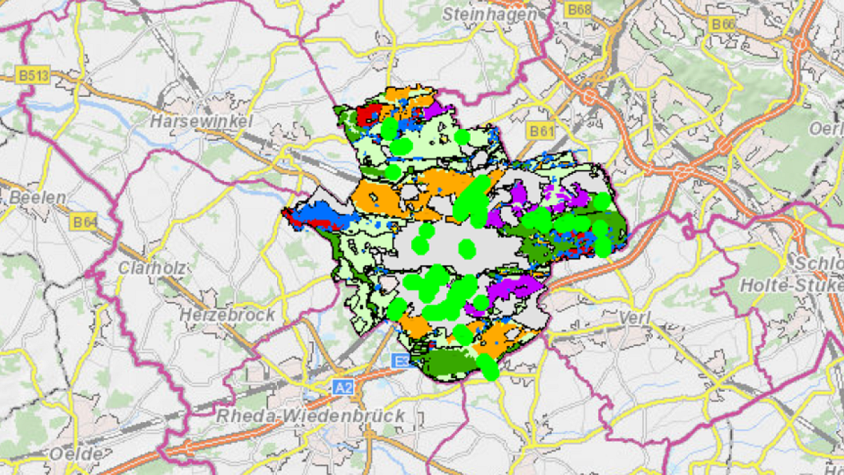 Über die Inhalte des Landschaftsplans konnten sich Bürger auch im Internet anhand einer interaktiven Karte informieren: <a href="https://www.kreis-guetersloh.de/themen/umwelt/landschaftsplaene/landschaftsplan-guetersloh-entwurf/" rel="”nofollow”">Hier geht es zur Karte.</a> | © Screenshot: Kreis Gütersloh