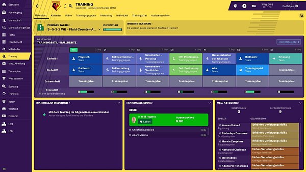 Das Training ist in zig Einzelschritten planbar - man kann das aber auch dem Co-Trainer überlassen. Delegieren lernen ist eine der ersten Aufgaben im Football Manager. - © Sega/Koch Media