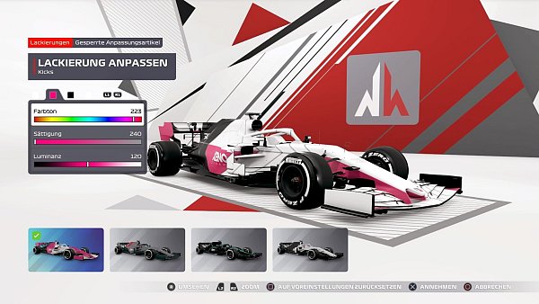 Im Fahrzeugeditor haben wir die Möglichkeit, auf eine begrenzte Anzahl voreingestellter Designs zuzugreifen und sie zu individualisieren. - © EA Games