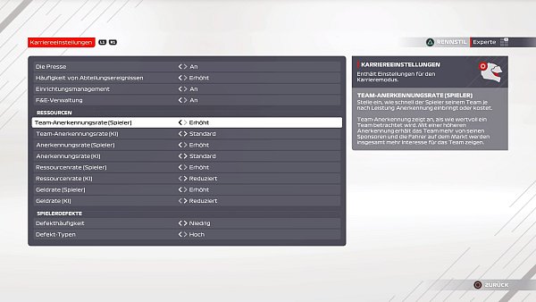 Ein Einblick in die Einstellungsmöglichkeiten des Lobby-Leiters im Karrieremodus: Vollprofis können sich hier richtig austoben und recht früh mit den großen Rennställen mithalten.  - © EA Games