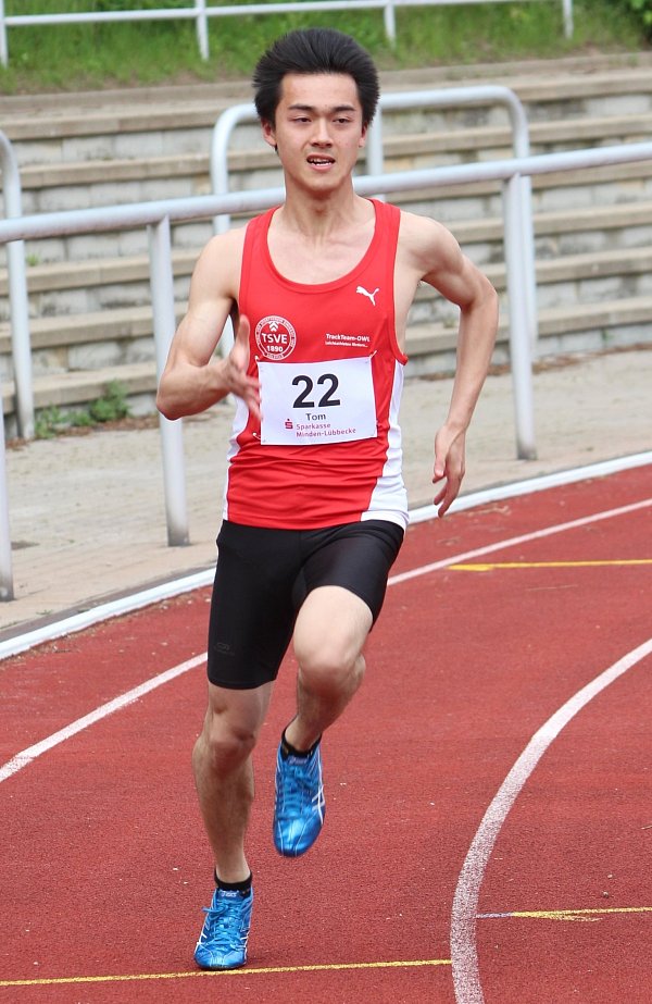 Darf zur Deutschen Meisterschaft: Sprinter Tom Li vom TSVE Bielefeld zeigte sich enorm verbessert. - © Claus-Werner Kreft