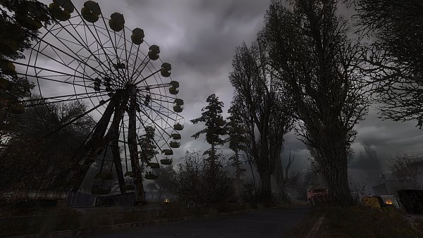 Die unheimliche Umgebung – hier das berühmte Riesenrad in Prypiat – wurde möglichst detailgetreu von den Entwicklern nachgebaut. - © GSC Game World