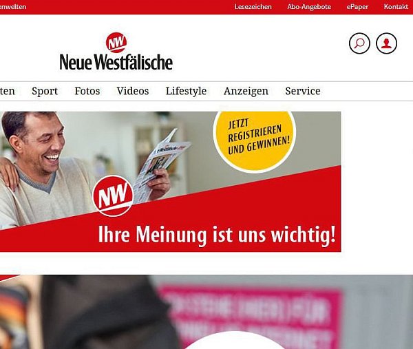 So einfach geht's: Auf der Startseite von nw.de in der roten Menüleiste ganz oben "ePaper" anklicken. - © Screenshot
