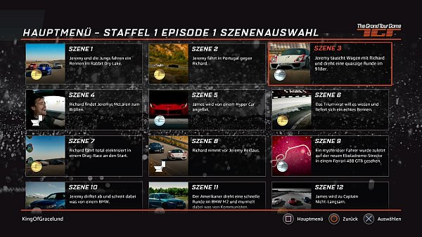Hat man eine Episode gespielt, kann man über die Szenenauswahl Rennen noch einmal spielen, um eine bessere Medaille zu bekommen. - © Amazon Games