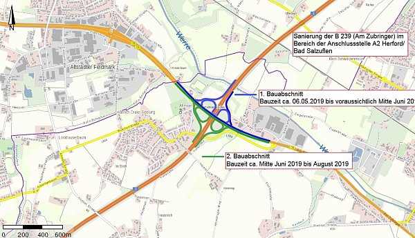 Hier wird gebaut: Die einzelnen Bauabschnitte an der Bundesstraße 239. - © Straßen.NRW