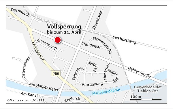 Die Hahler Straße bleibt gesperrt. - © MT