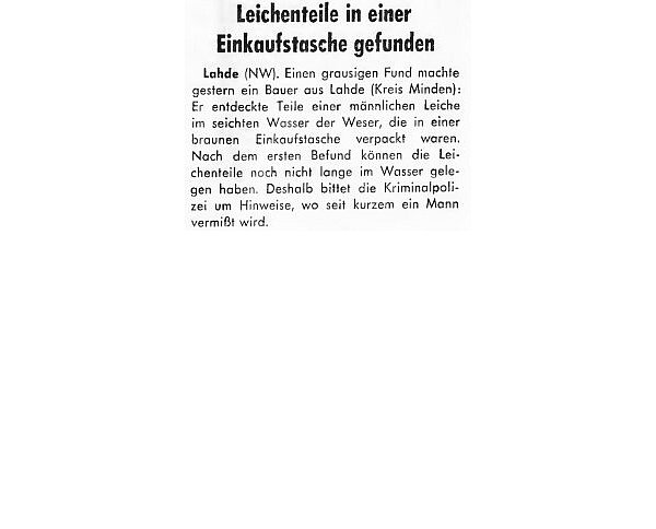 Zunächst nur mit einer kleine Meldung berichtete die NW damals über den grausigen Fund am Weserufer - der Auftakt zum Fall K. - © Archiv-NW