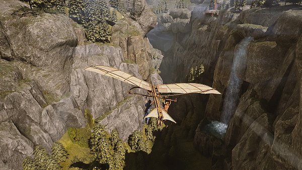 Nur Fliegen ist schöner! Mit diesem Fluggerät geht's von den höchsten Höhen durch einen Berg (Vorsicht vor dem Wasserfall!) zum nächsten Wegpunkt. Wir haben gelernt: Das Steuern ist schon auch wichtig. - © 505 Games