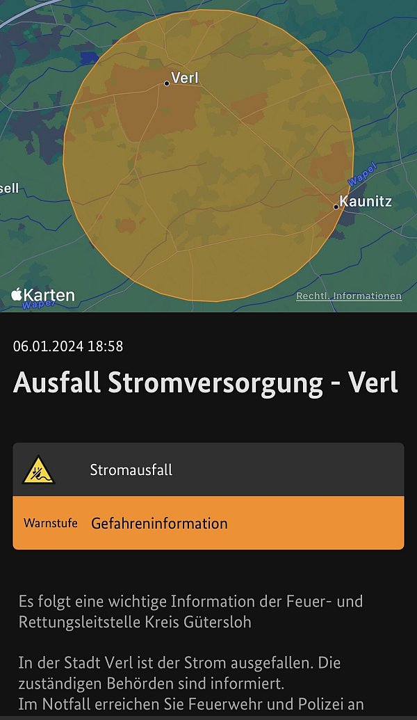Auch die Warn-App Nina hat eine Warnmeldung via Push-Nachricht verschickt. - © Screenshot/NINA