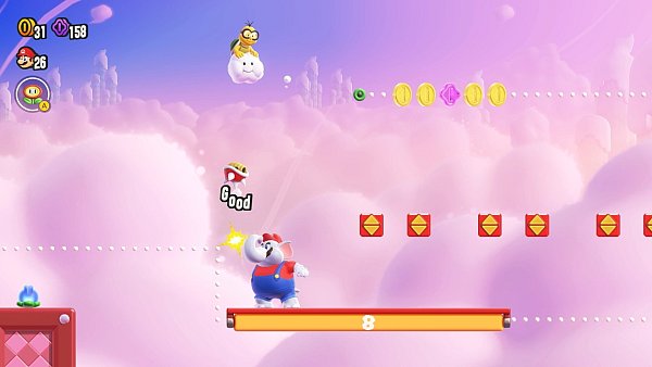 Wenn Mario sich zu einem Elefanten verwandelt, kann er lästige Gegner einfach mit seinem Rüssel aus dem Weg räumen. Törööö! - © Nintendo, 2023