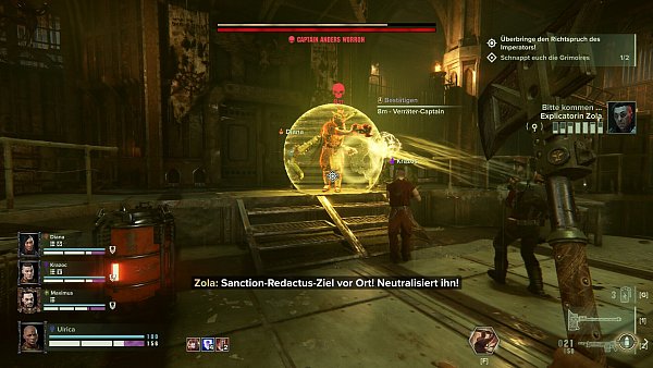 Zum Finale einer Mission warten oft mächtige Endgegner. Hier versucht unsere Gruppe einen abtrünnigen Hauptmann zur Strecke zu bringen. - © Screenshot: Sebastian Beeg