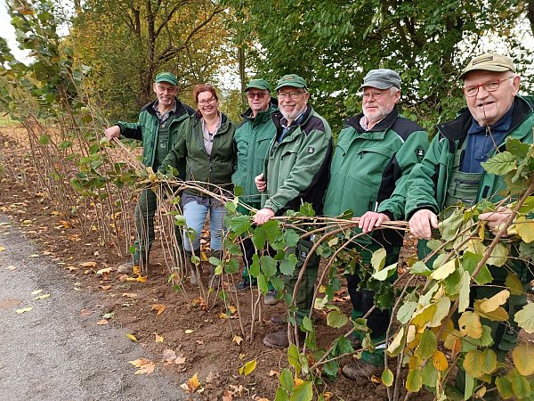 Das Foto zeigt die Nieheimer Flechtexpertin und die Flechtexperten bei der Arbeit. - © Landesgartenschau Höxter