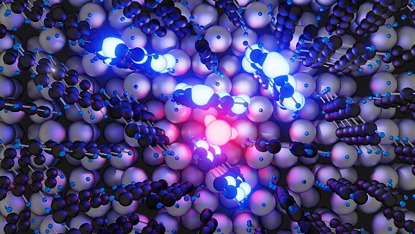 Die Visualisierung zeigt den Anregungstransfer vom Tetracen in das Silizium. - © Krenz / Universität Paderborn