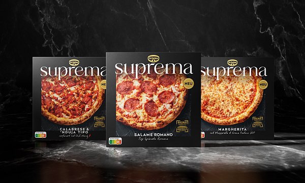 Die neue Premium-Pizza kommt in den Sorten Margherita, Salame Romano und Calabrese & 'Nduja Tipo. Herausragend soll laut Dr. Oetker der "dreimal gereifte Teig" sein. - © Dr. Oetker