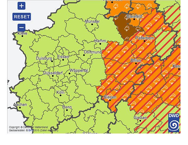 Die amtliche Warnung des DWD gilt zunächst bis 19 Uhr. - © Screenshot DWD