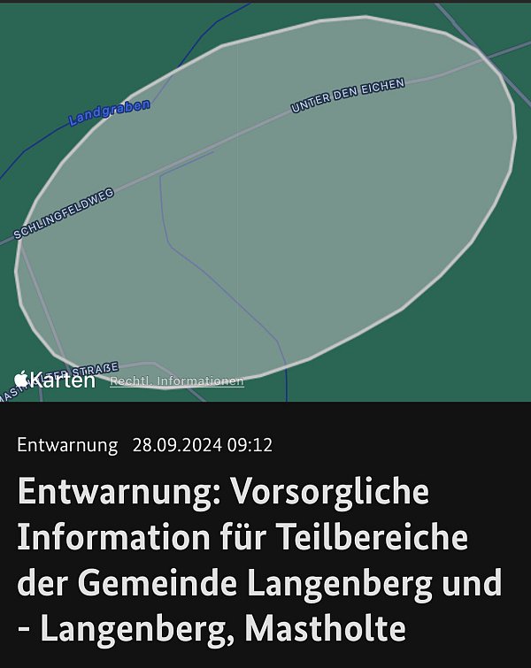 Am Samstagmorgen kam die Entwarnung durch die Warn-App NINA - © Screenshot NINA