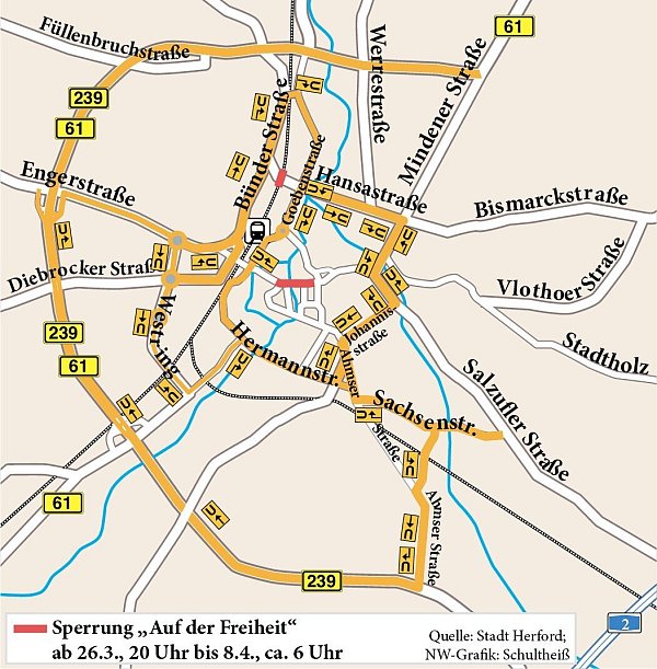 Ab Dienstag, 26. März, werden für den Aufbau der Osterkirmes Straßen gesperrt. - © Grafik: Jürgen Schutheiß