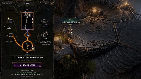 Das Crafting spielt eine besondere Rolle bei Last Epoch. Dabei müssen wir besonders auf das Schmiedepotential (eng.: Forging Potential) achten. Sinkt der Wert auf 0, können wir den Gegenstand nicht mehr bearbeiten. - © Eleventh Hour Games