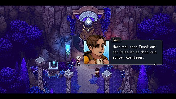 Unser Freund Garl ist uns gleich sympathisch. Das Buch in der linken Bildhälfte ist übrigens einer der Speicherpunkte, die über die Karte verstreut sind. - © Sabotage Studio