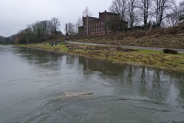 Dort, wo sich im Weserwasser ein Strudel bildet, liegt der LGS-Angler im Fluss. - © Thomas Kube