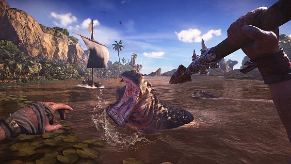 Die Fauna in "Skull and Bones" ist durchaus abwechslungsreich. Wir treffen auf Haie, Wale oder wie hier auf Nilpferde. - © Ubisoft