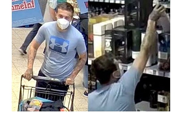 Diese Fotos von dem Verdächtigem stammen aus einer Videokamera des Supermarktes. - © Polizei Kreis Minden-Lübbecke