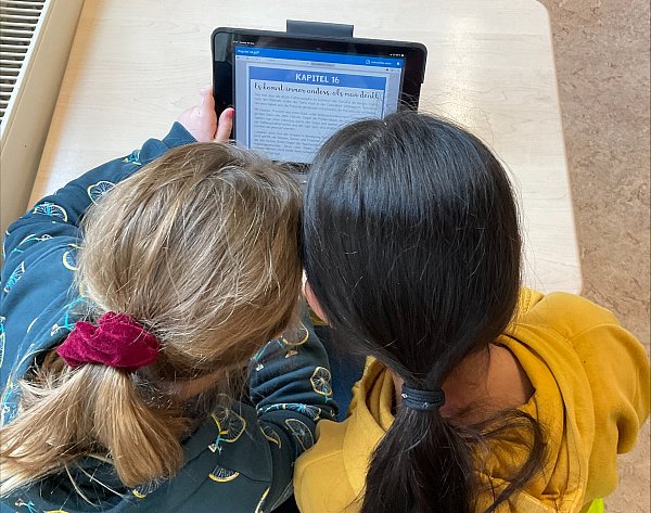 Zwei Schülerinnen arbeiten mit dem Ipad. - © Schule unter der Iburg