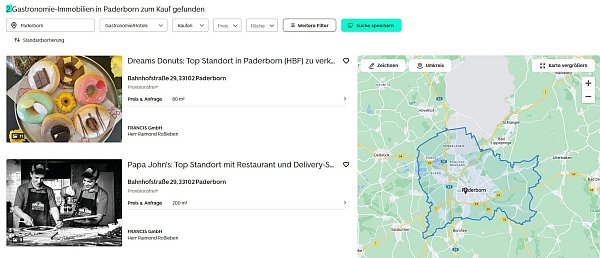 Die beiden bei Immobilienscout24 angebotenen Gastroflächen im Paderborner Hauptbahnhof. - © Screenshot Immobilienscout24