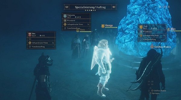 An besonderen Runensteinen können wir Vasallen rekrutieren und sehen auch gleich, was die KI-Begleiter für Fähigkeiten haben. - © Capcom