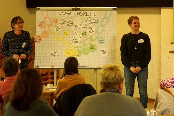 Jeder Teilnehmer stellt sich vor. Peter Herrchen und Vanessa Mertgen (beide Fachstelle für Frühe Hilfen und Kinderschutz beim Kreis Herford) moderieren die Vorstellungsrunde. Foto: Gemeinde Rödinghausen - © Gemeinde Rödinghausen