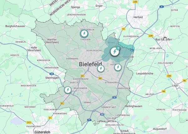 In dem markierten Bereich kam es in der Nacht zum Stromausfall. - © Screenshot NW