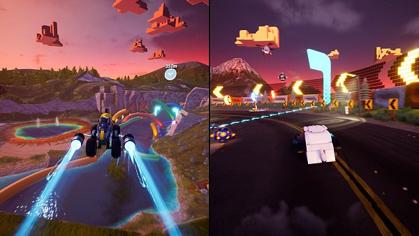 Wenn wir wollen, können wir alles im Split-Screen zu zweit auf dem Sofa spielen. Ein großer Bildschirm bietet sich bei manchen sehr chaotischen Strecken an. - © 2K