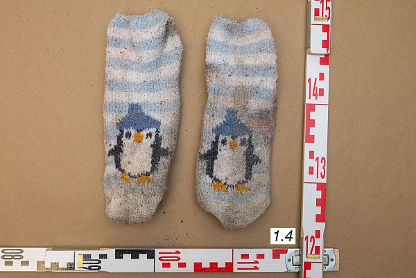 Diese Socken könnte die Mutter getragen haben, bevor sie auf dem Gelände der Südschule ein Kind zur Welt brachte. - © Polizei