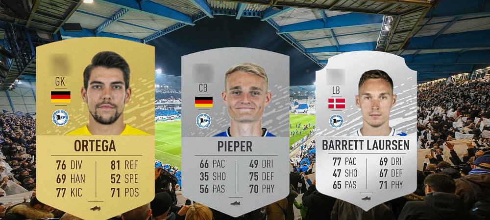 Stefan Ortega Moreno, Amos Pieper und Jacob Laursen sind drei der Arminia-Profis, denen in der Bundesliga eine wichtige Rolle zugetraut wird. Das spiegelt sich in unserer FIFA-21-Prognose wider. - © Foto: Andreas Zobe/Montage: Jan Ahlers