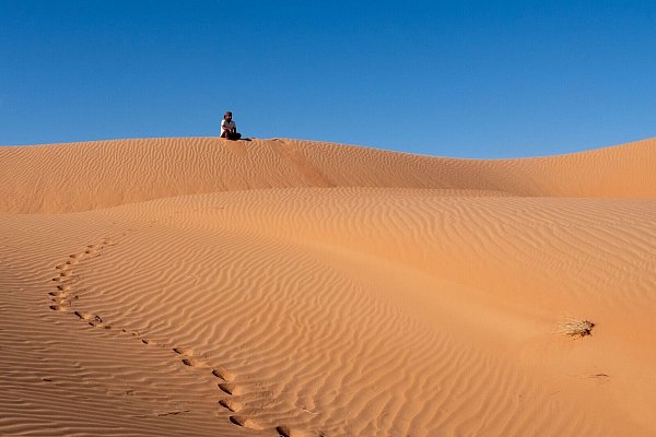 Aussicht mit Sandblick: Einen Grat in der Wüste zu erklimmen, gehört zum Pflichtprogramm. - © Andreas Drouve/dpa-tmn