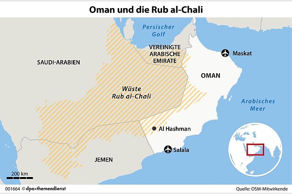 Die Rub al-Chali ist die größte Sandwüste der Welt und erstreckt sich über mehrere Staaten. - © dpa-infografik/dpa-tmn