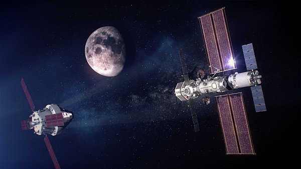Die «Gateway»-Station soll um den Mond kreisen. (Handout) - © Alberto Bertolin/Nasa/dpa