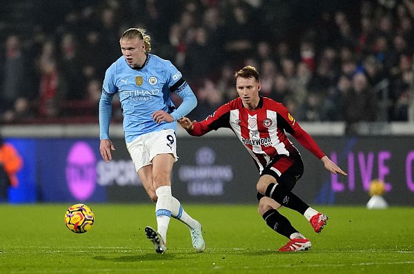 City-Superstar Erling Haaland blieb beim 2:2 in Brentford ohne Treffer. - © Nick Potts/PA Wire/dpa