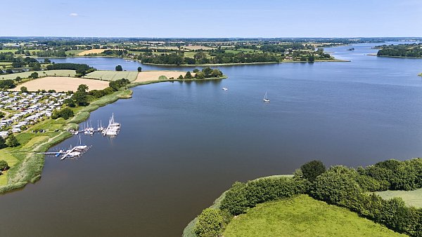 Blick auf die Schlei: Sie ragt als Meeresarm 42 Kilometer ins Landesinnere hinein. (Archivbild) - © Georg Wendt/dpa