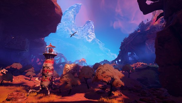 Hinauf in die Berge? - Twig fliegt vor und erkundet die Lage. - © Double Fine Productions/Microsoft/dpa-tmn