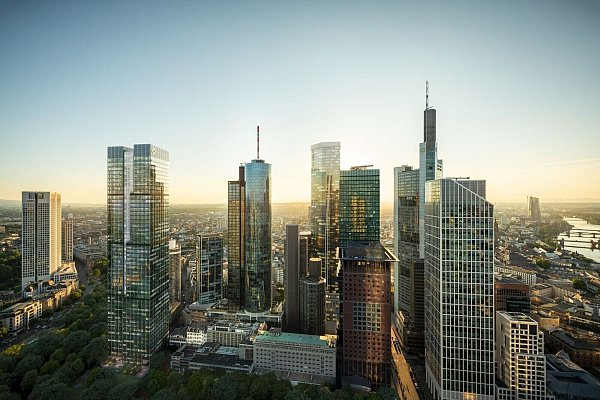 Die Commerzbank mietet den neuen links hervorgehobenen Central Business Tower (Handout) - © rendertaxi GmbH/Helaba/Commerzbank /dpa