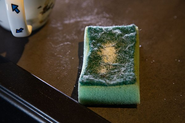 Schritt 1: Etwas Salz auf einen Schwamm streuen. - © Christin Klose/dpa-tmn