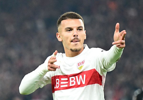 Bouanani erzielte per Heber seinen ersten Pflichtspieltreffer für den VfB. - © Bernd Weißbrod/dpa