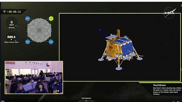 Im Livestream der US-Raumfahrtbehörde Nasa konnte man die Landung live mitverfolgen. - © Uncredited/NASA/Firefly Aerospace/AP/dpa
