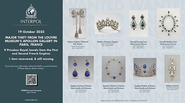 Das BKA und Interpol sind nach dem Einbruch in den Louvre in die Fahndung einbezogen (Handout-Foto). - © Uncredited/Interpol via AP/dpa