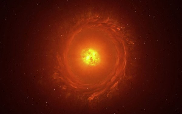 So könnte der Stern WOH G64 tatsächlich aussehen. (grafische Darstellung) - © L. Calçada/Eso/dpa
