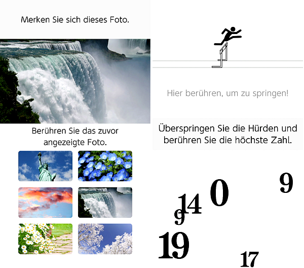 Großen Spaß machen uns die Übungen „Fotografisches Gedächtnis", bei der man sich farbenfrohe Naturbilder einprägen muss, oder die „Doppelherausforderung", bei der wir gleichzeitig auf der unteren Bildschirmhälfte die höchste Zahl unter mehreren antippen müssen und auf der oberen ein laufendes Strichmännchen über auftauchende Hürden springen lassen. - © Nintendo