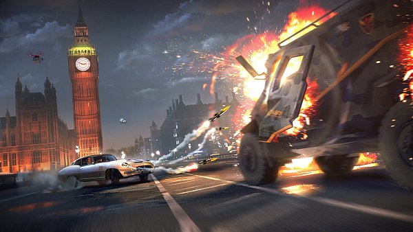 Im Dienste ihrer Majestät: Wie James Bond sind wir im E-Aston-Martin unterwegs und verschießen Raketen gegen die Bösewichte dieser Stadt. - © Ubisoft