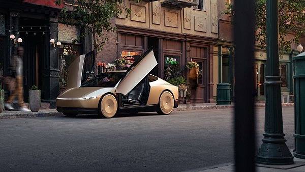 Das Fahrzeug mit den Namen «Cybercab» hat zwei nach oben öffnende Flügeltüren. - © Tesla/TESLA/AAP/dpa